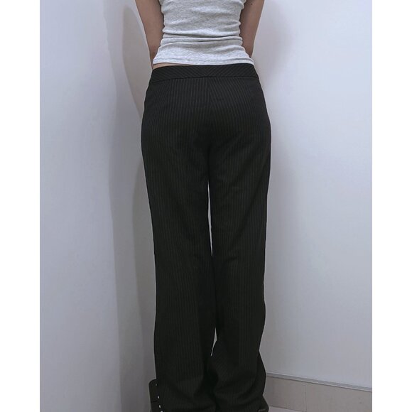 Striped Cotton Low-rise Flare Officewear Pants - Picture 2 of 4